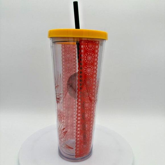 Starbucks 2018 Red Lace Cactus Venti Cold Cup Acrylic Yellow Clear Beach Summer - Picture 3 of 8